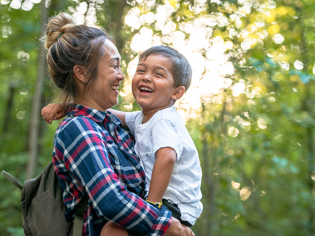 Mother and son outdoors